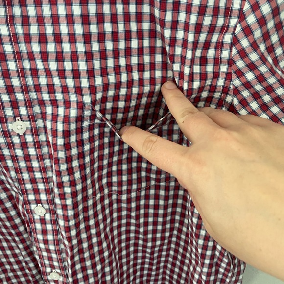 Nordstrom Men's Shop Tech-Smart Trim Fit Short Sleeve Red Blue White Checkered - Picture 3 of 10